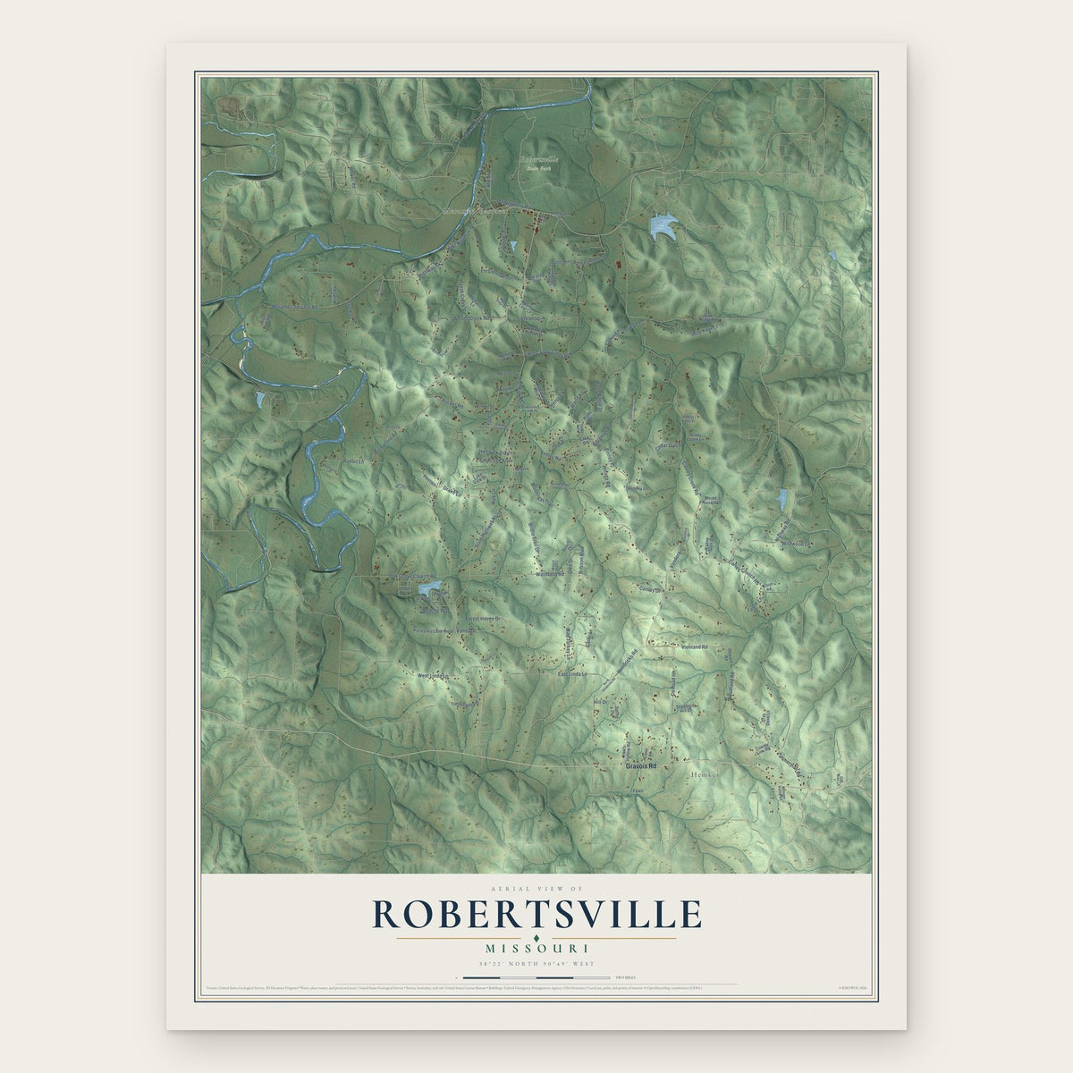 Robertsville, Missouri map print, the full design