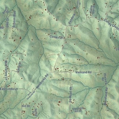 Close-up of the map of Robertsville, Missouri print showing street and building detail