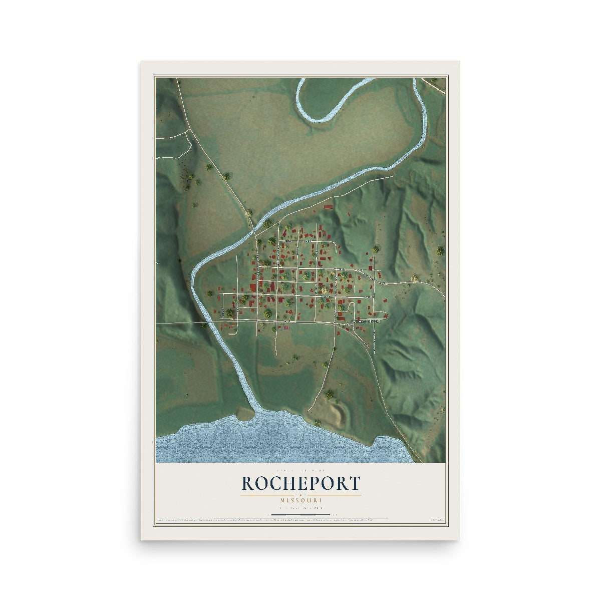 Map of Rocheport, Missouri, 12 x 18 inch unframed archival matte print
