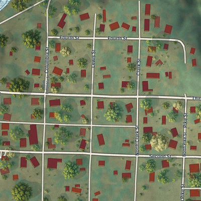 Close-up of the map of Rocheport, Missouri print showing street and building detail