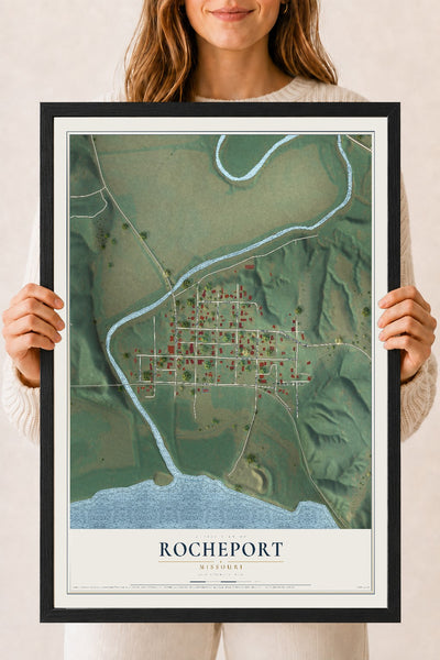 Map of Rocheport, Missouri, 18 x 24 inch print in a black wood frame