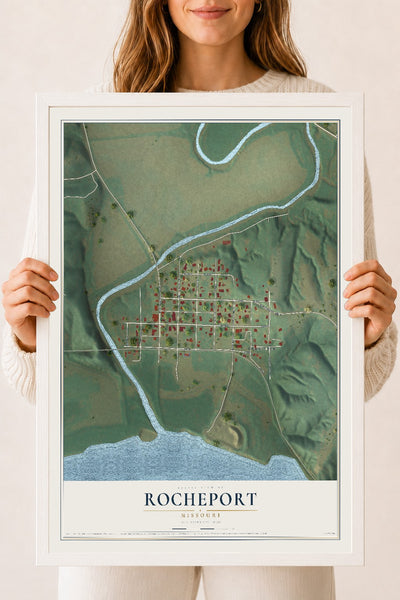 Map of Rocheport, Missouri, 18 x 24 inch print in a white wood frame
