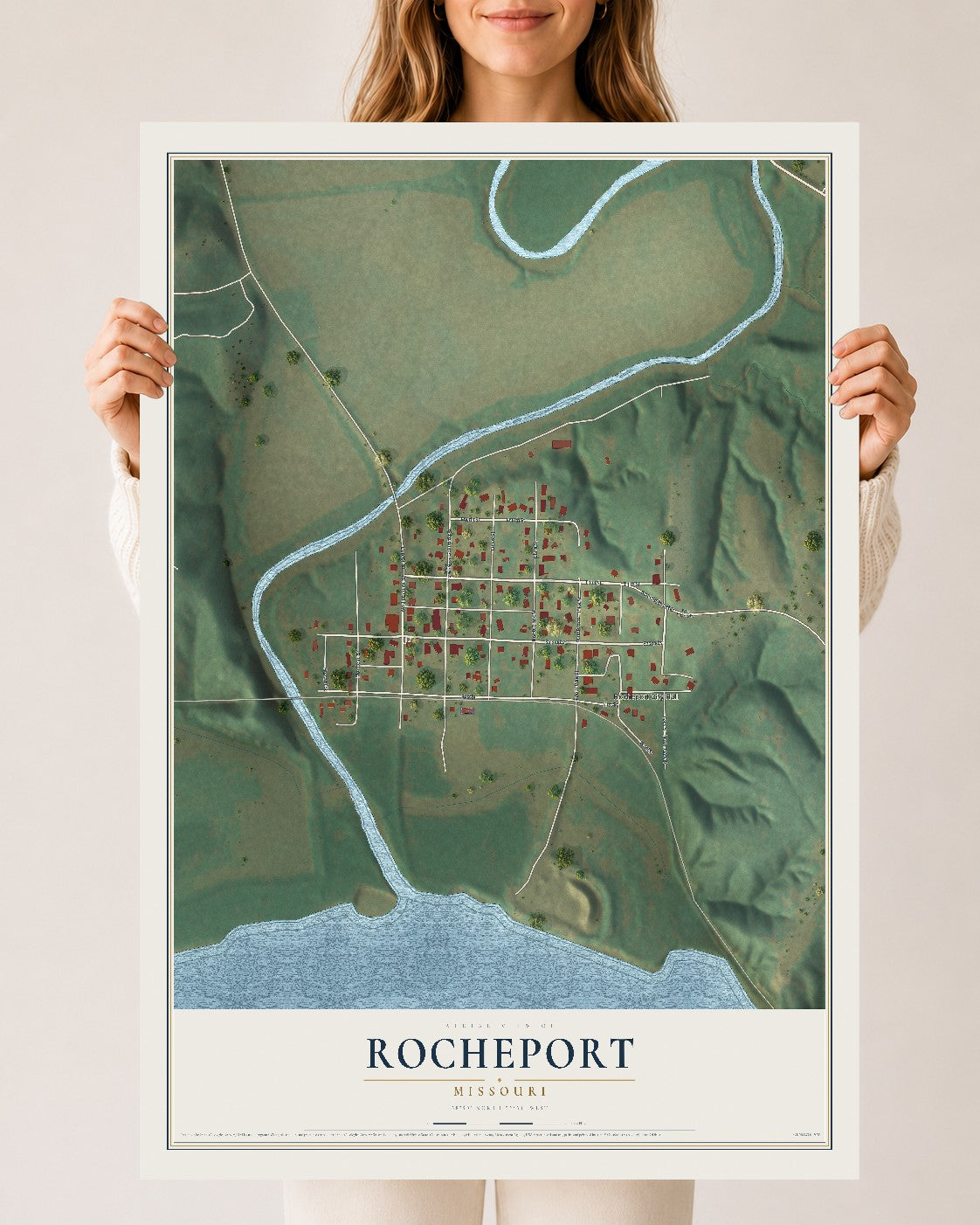 Map of Rocheport, Missouri, 24 x 36 inch unframed archival matte print
