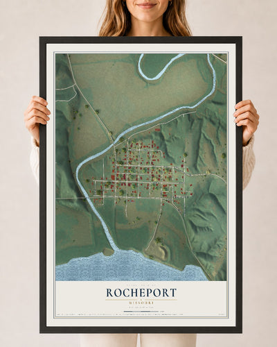 Map of Rocheport, Missouri, 24 x 36 inch print in a black wood frame