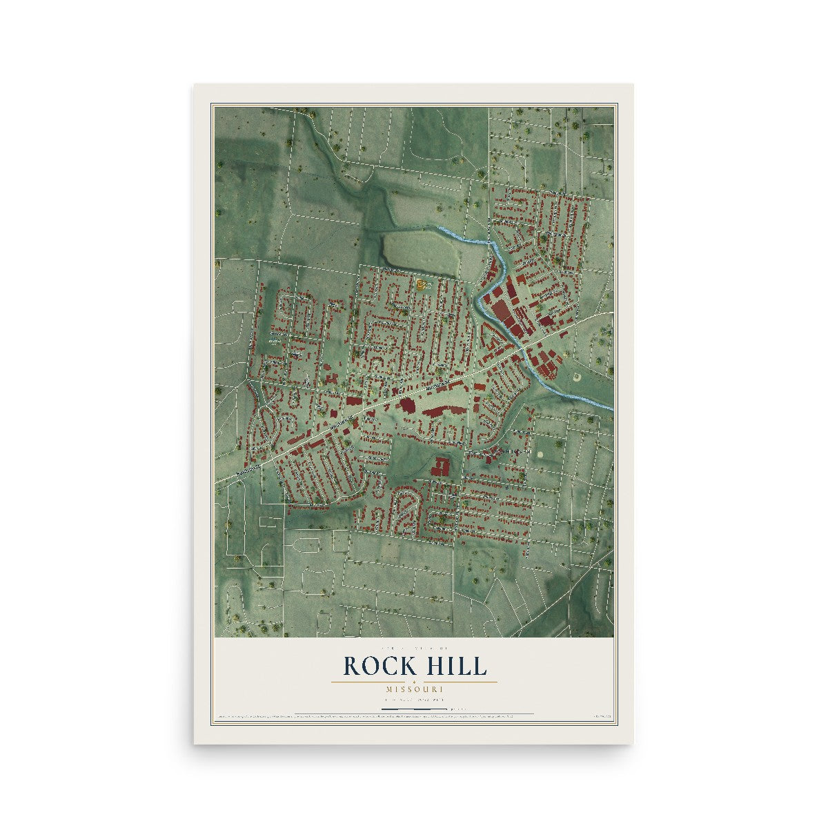 Map of Rock Hill, Missouri, 12 x 18 inch unframed archival matte print