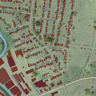 Second close-up of the map of Rock Hill, Missouri print showing more streets and buildings