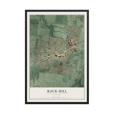 Map of Rock Hill, Missouri, 12 x 18 inch print in a black wood frame