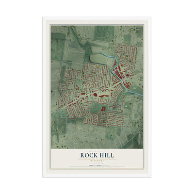 Map of Rock Hill, Missouri, 12 x 18 inch print in a white wood frame
