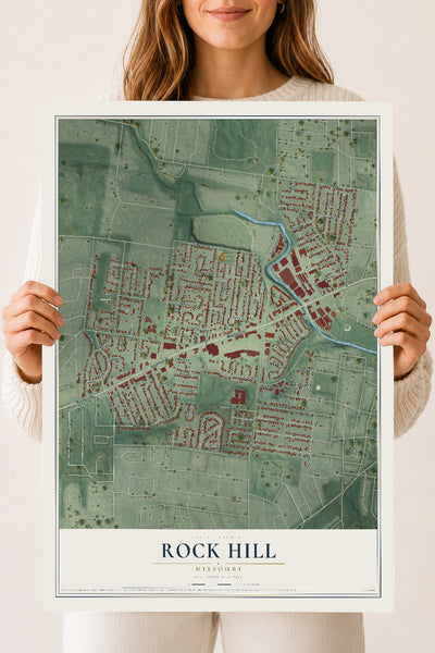 Map of Rock Hill, Missouri, 18 x 24 inch unframed archival matte print