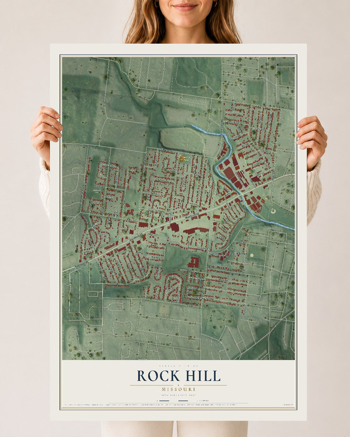 Map of Rock Hill, Missouri, 24 x 36 inch unframed archival matte print