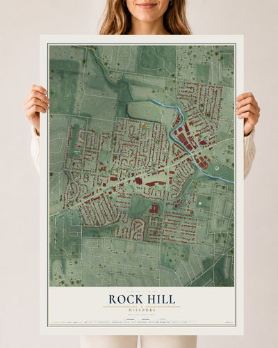 Map of Rock Hill, Missouri, 24 x 36 inch unframed archival matte print