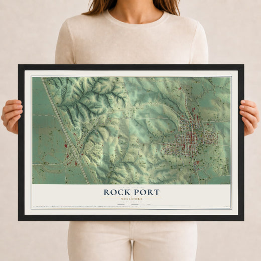 Map of Rock Port, Missouri, 12 x 18 inch print in a black wood frame