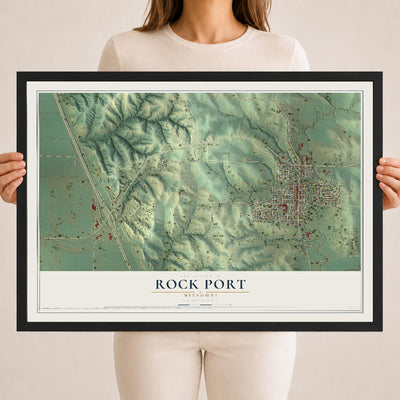 Map of Rock Port, Missouri, 18 x 24 inch print in a black wood frame
