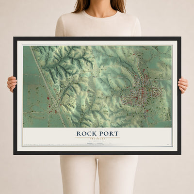 Map of Rock Port, Missouri, 24 x 36 inch print in a black wood frame