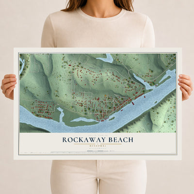Map of Rockaway Beach, Missouri, 12 x 18 inch unframed archival matte print