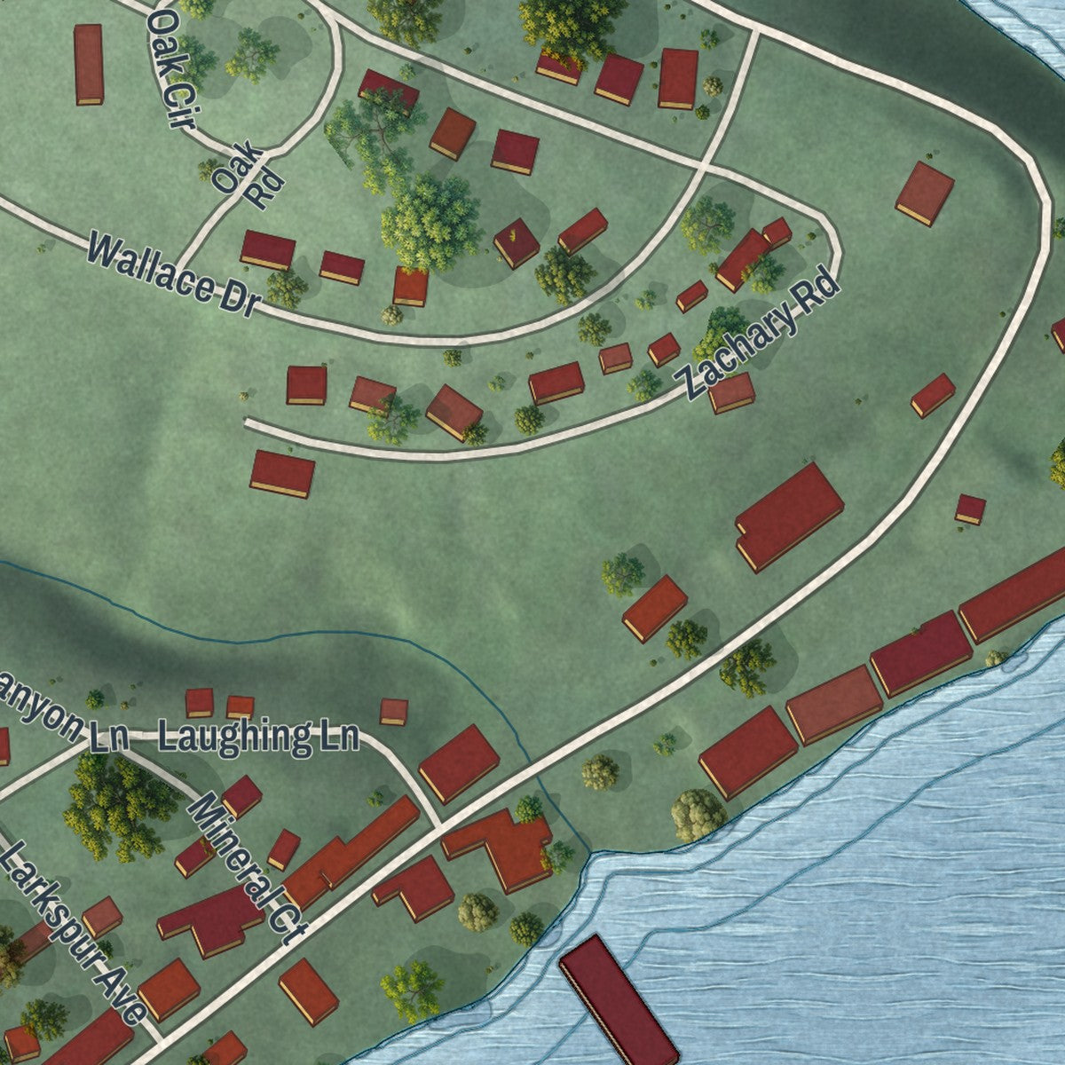 Second close-up of the map of Rockaway Beach, Missouri print showing more streets and buildings