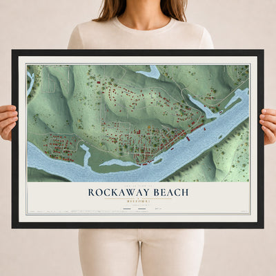 Map of Rockaway Beach, Missouri, 18 x 24 inch print in a black wood frame