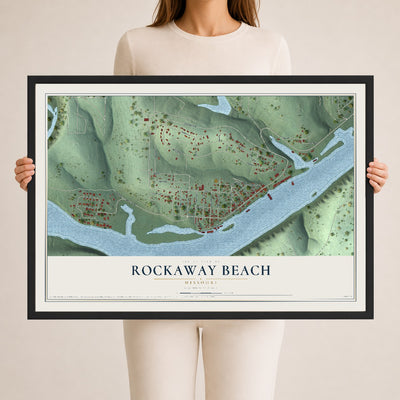 Map of Rockaway Beach, Missouri, 24 x 36 inch print in a black wood frame