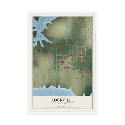 Map of Rockville, Missouri, 12 x 18 inch print in a white wood frame
