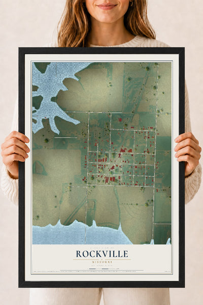 Map of Rockville, Missouri, 18 x 24 inch print in a black wood frame