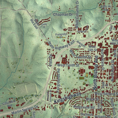 Second close-up of the map of Rolla, Missouri print showing more streets and buildings