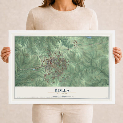 Map of Rolla, Missouri, 12 x 18 inch print in a white wood frame
