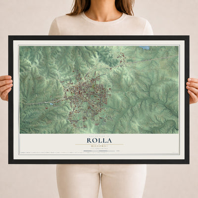 Map of Rolla, Missouri, 18 x 24 inch print in a black wood frame