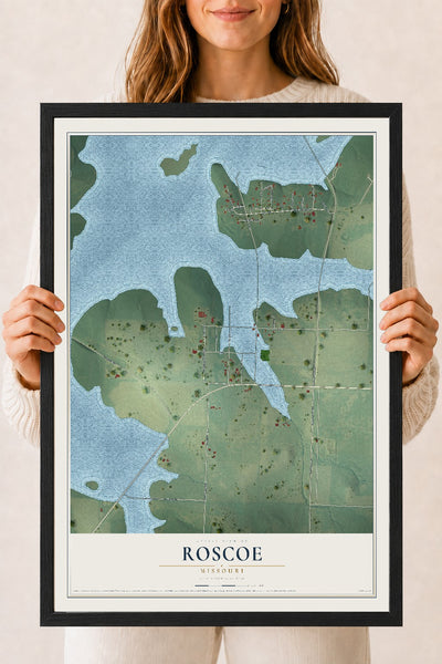 Map of Roscoe, Missouri, 18 x 24 inch print in a black wood frame