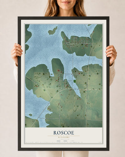 Map of Roscoe, Missouri, 24 x 36 inch print in a black wood frame
