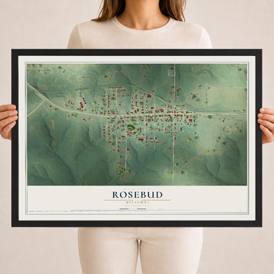 Map of Rosebud, Missouri, 18 x 24 inch print in a black wood frame