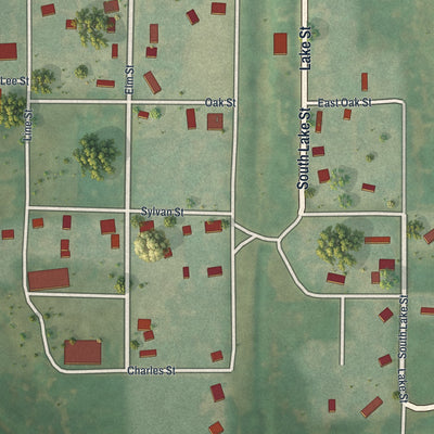 Close-up of the map of Rosendale, Missouri print showing street and building detail