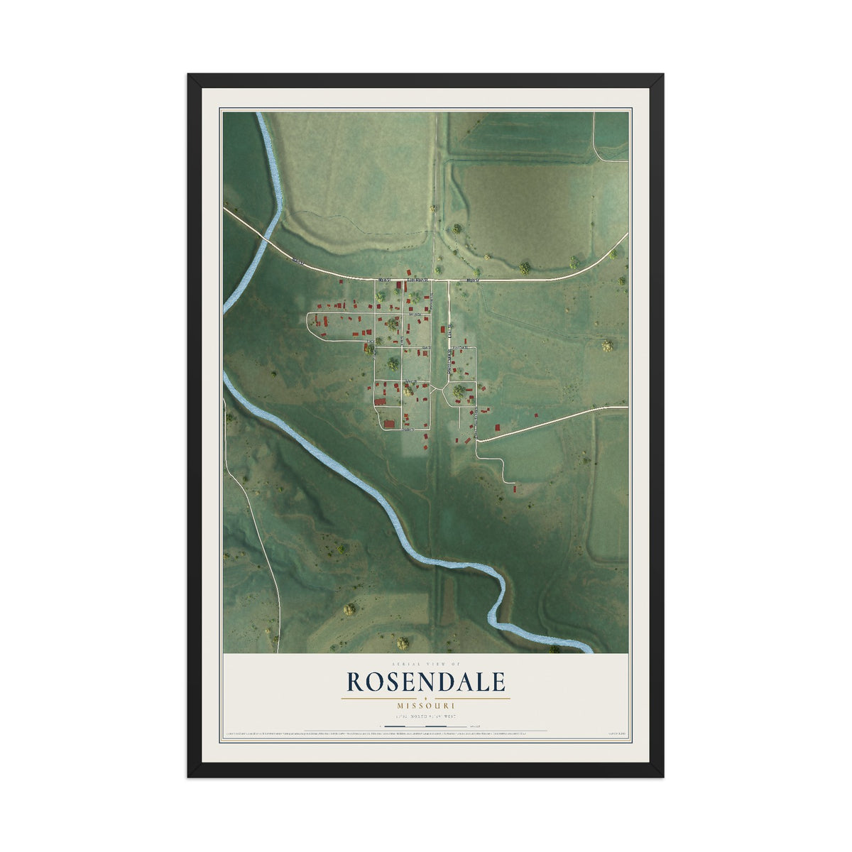 Map of Rosendale, Missouri, 12 x 18 inch print in a black wood frame