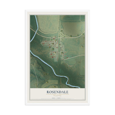 Map of Rosendale, Missouri, 12 x 18 inch print in a white wood frame