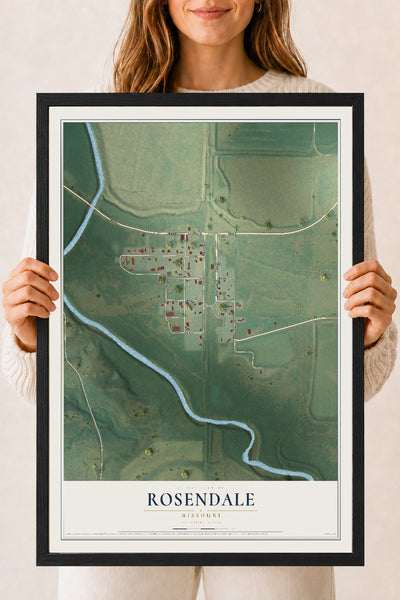 Map of Rosendale, Missouri, 18 x 24 inch print in a black wood frame