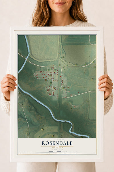 Map of Rosendale, Missouri, 18 x 24 inch print in a white wood frame