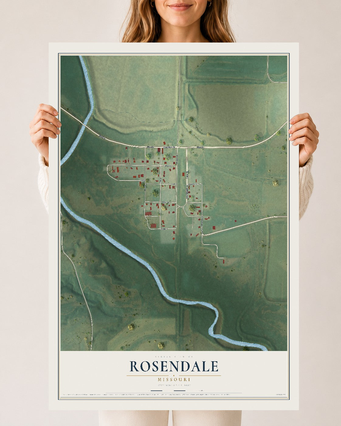 Map of Rosendale, Missouri, 24 x 36 inch unframed archival matte print