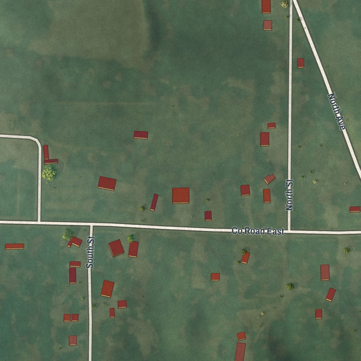 Close-up of the map of Rothville, Missouri print showing street and building detail