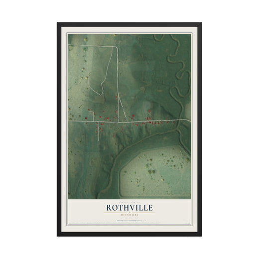 Map of Rothville, Missouri, 12 x 18 inch print in a black wood frame