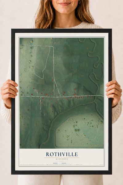 Map of Rothville, Missouri, 18 x 24 inch print in a black wood frame