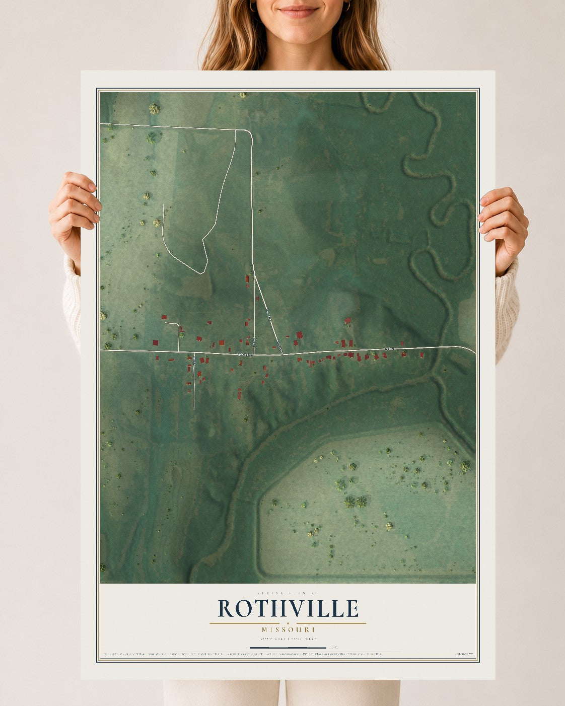 Map of Rothville, Missouri, 24 x 36 inch unframed archival matte print