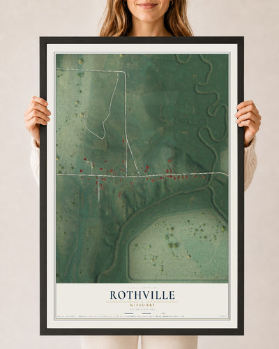 Map of Rothville, Missouri, 24 x 36 inch print in a black wood frame