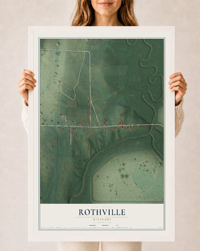 Map of Rothville, Missouri, 24 x 36 inch print in a white wood frame