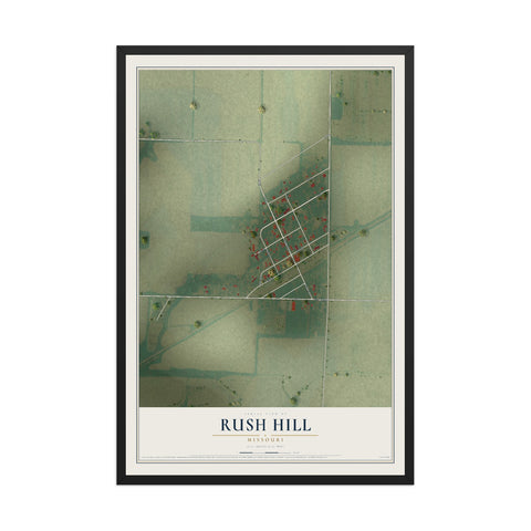 Map of Rush Hill, Missouri, 12 x 18 inch print in a black wood frame