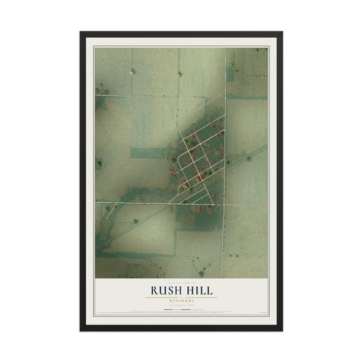 Map of Rush Hill, Missouri, 12 x 18 inch print in a black wood frame