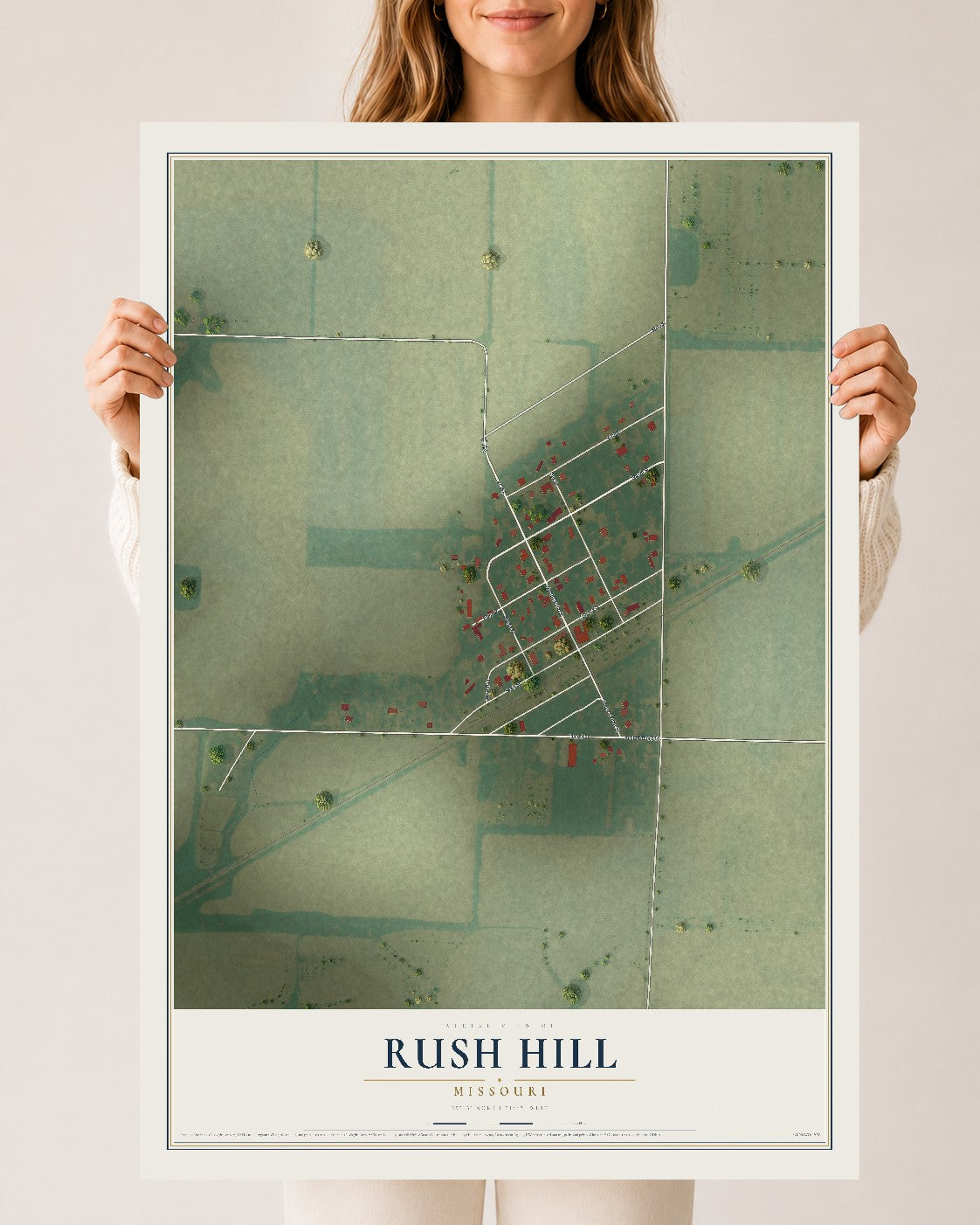 Map of Rush Hill, Missouri, 24 x 36 inch unframed archival matte print