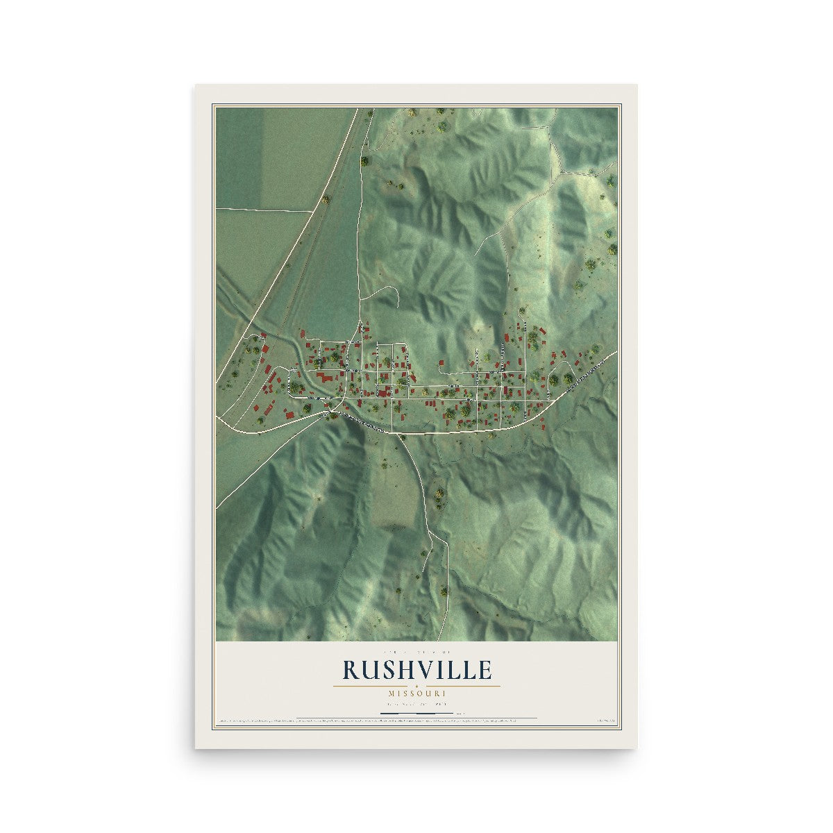 Map of Rushville, Missouri, 12 x 18 inch unframed archival matte print
