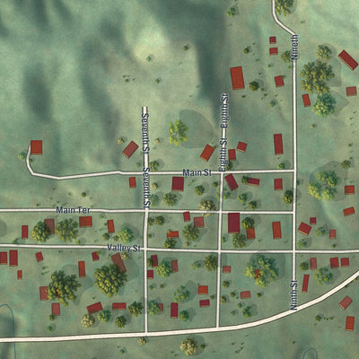 Second close-up of the map of Rushville, Missouri print showing more streets and buildings