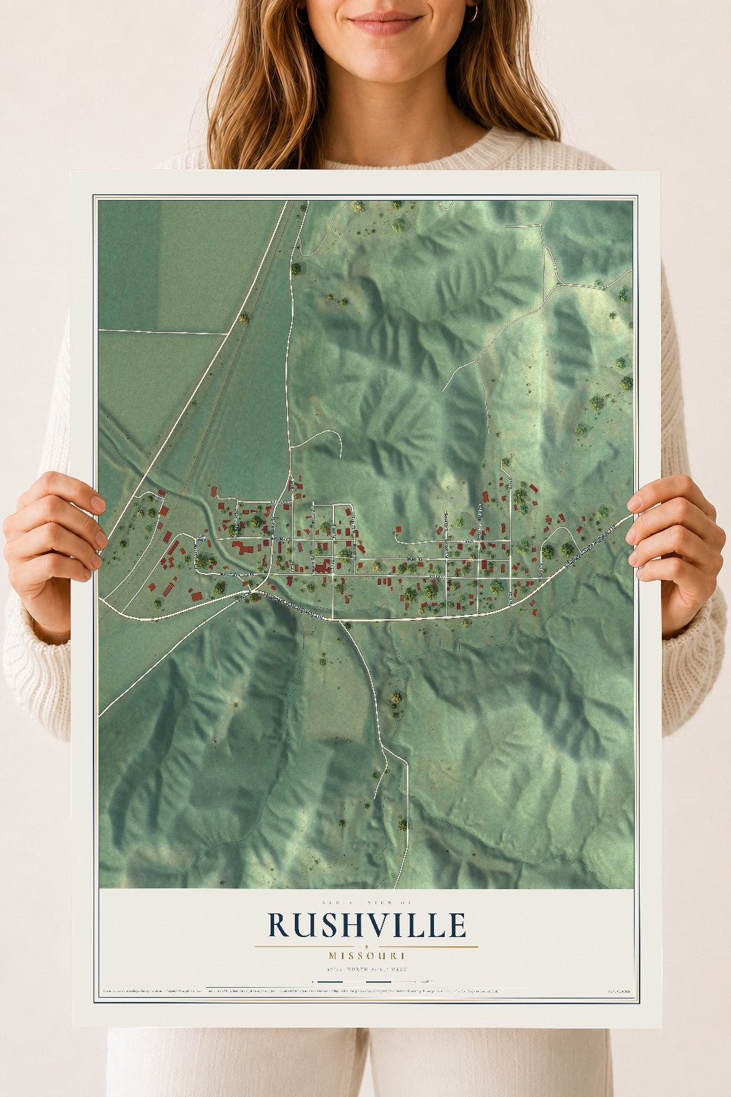 Map of Rushville, Missouri, 18 x 24 inch unframed archival matte print