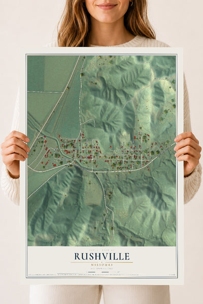 Map of Rushville, Missouri, 18 x 24 inch unframed archival matte print
