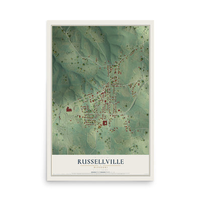 Map of Russellville, Missouri, 12 x 18 inch unframed archival matte print